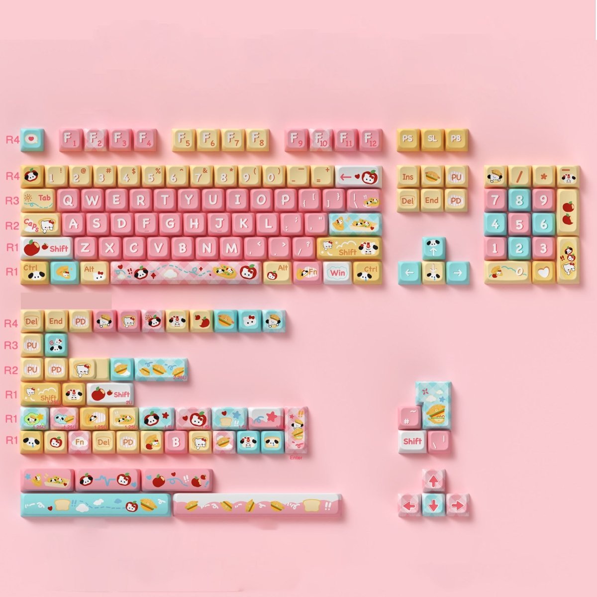 Cute Kitty Puppy Toast Theme Keycap Set