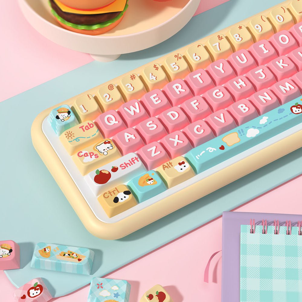 Cute Kitty Puppy Toast Theme Keycap Set