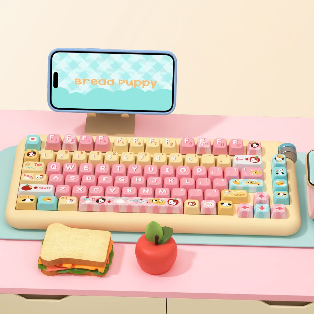Cute Kitty Puppy Toast Theme Keycap Set