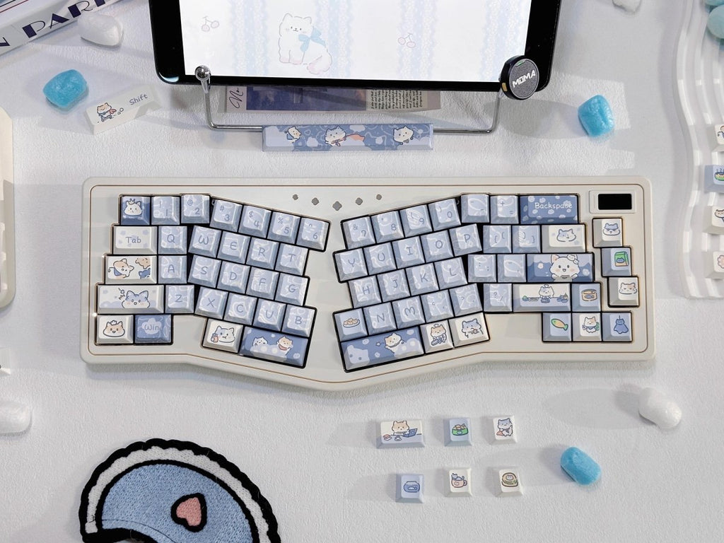 Cute Kitty's Life Theme Blue Cat Keycap Set