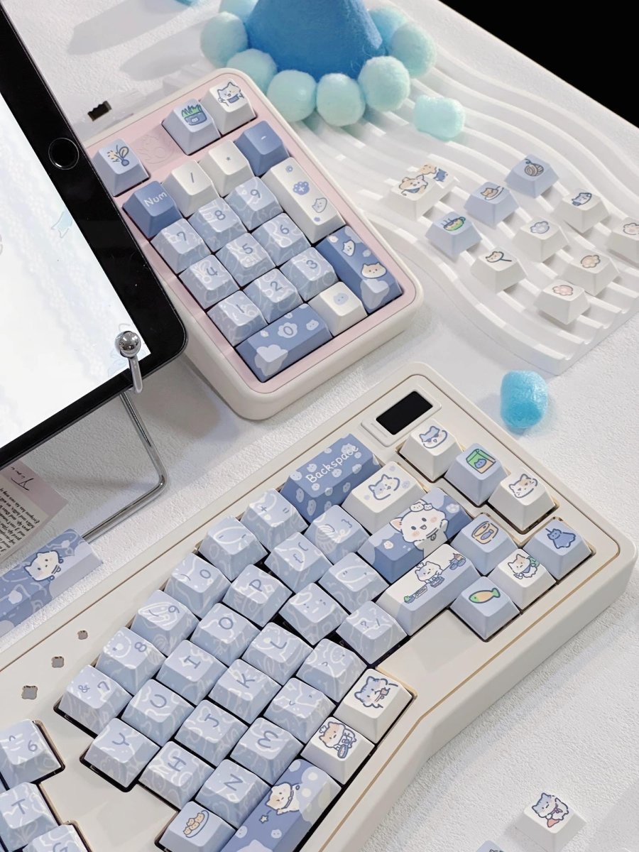Cute Kitty's Life Theme Blue Cat Keycap Set