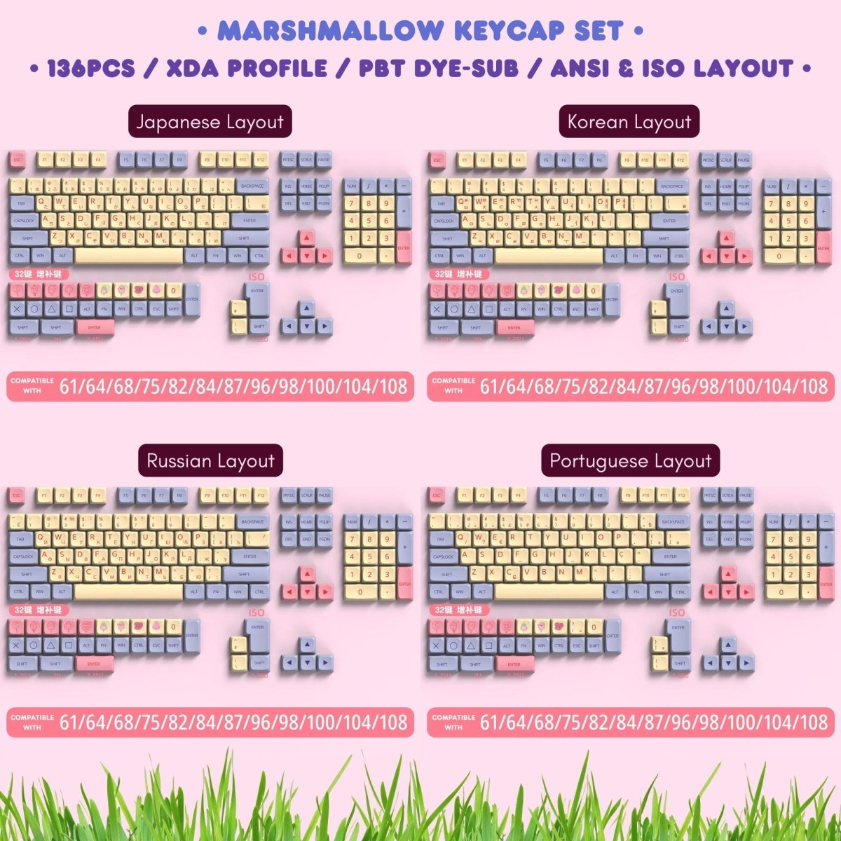 Cute Marsmallow Theme PBT XDA Keycap Set