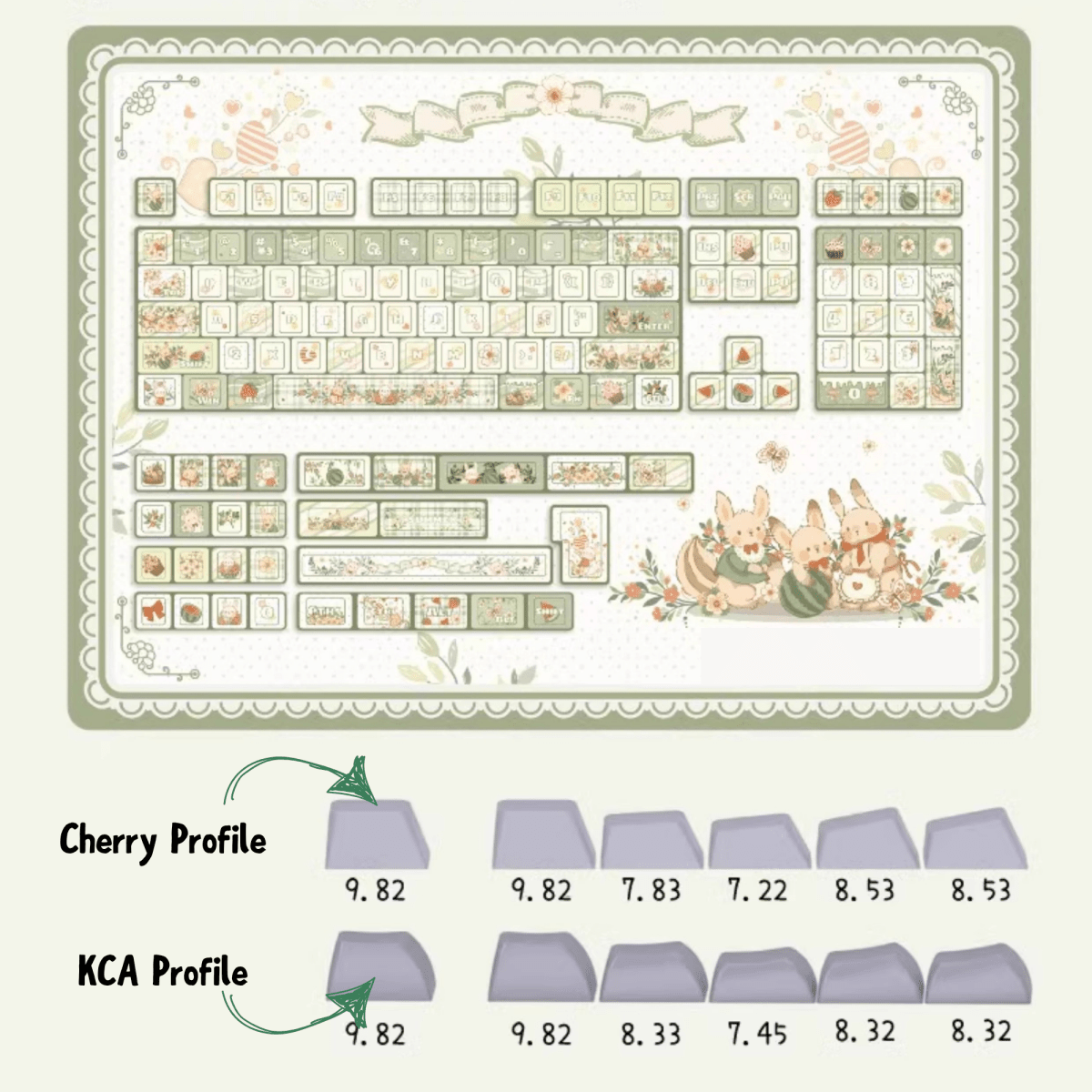 Cute Matcha Green Floral Theme Keycap Set