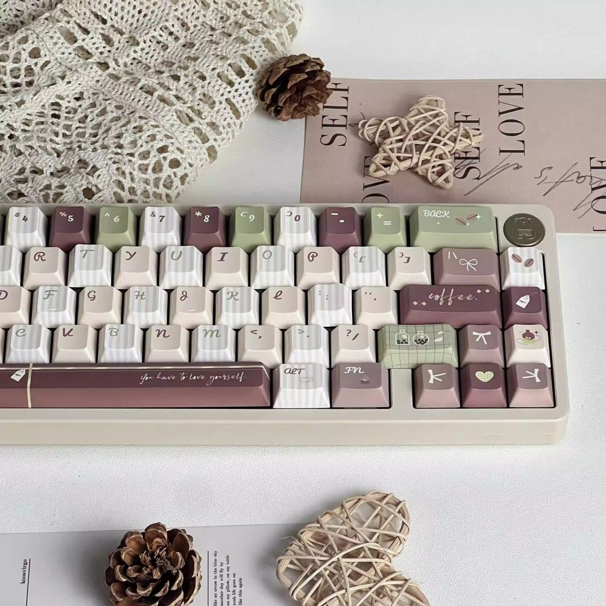 Cute Matcha Latte Coffee Theme Keycap Set