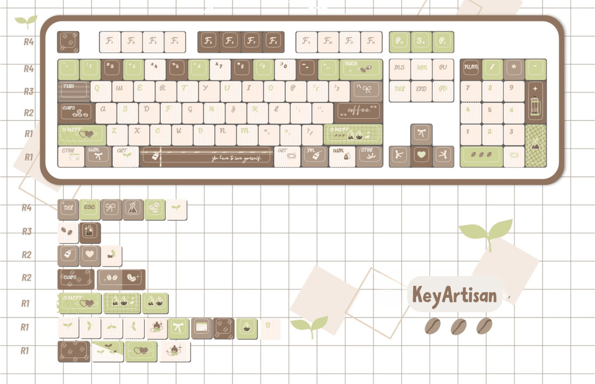 Cute Matcha Latte Coffee Theme Keycap Set