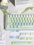 Cute Matcha Tea Theme Green Gradient Keycap Set