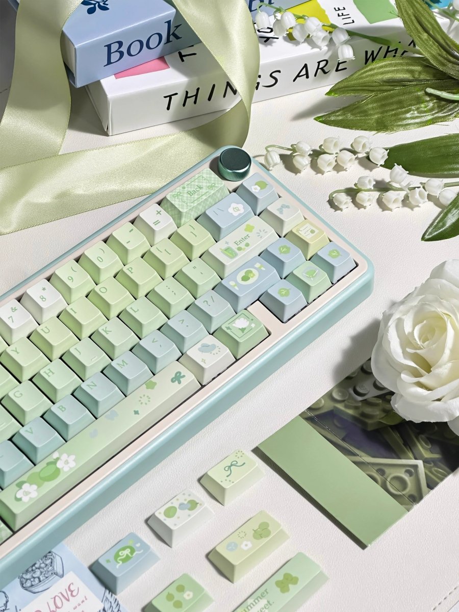 Cute Matcha Tea Theme Green Gradient Keycap Set