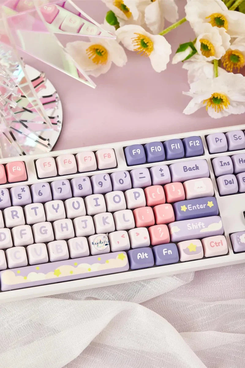 Cute Moonlight Bunny Theme PBT MOA Keycap Set