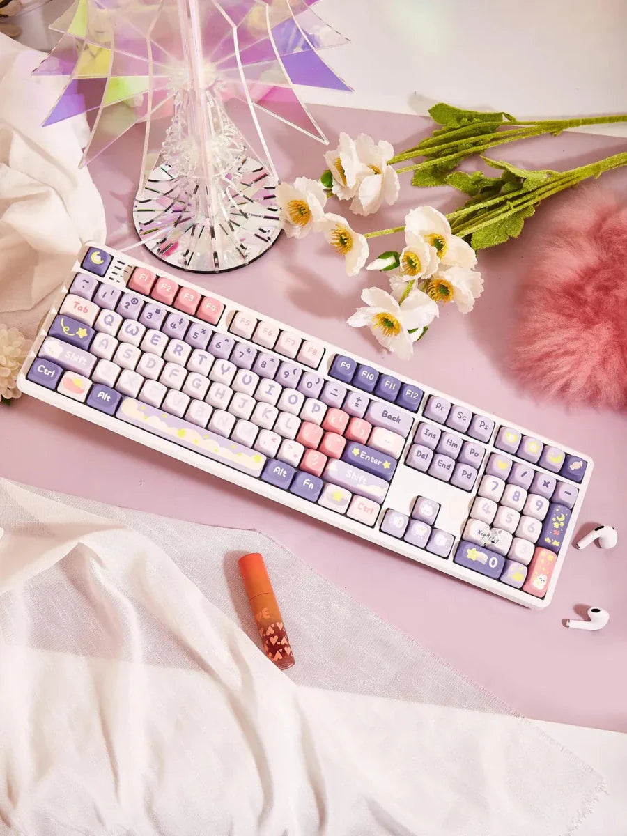 Cute Moonlight Bunny Theme PBT MOA Keycap Set