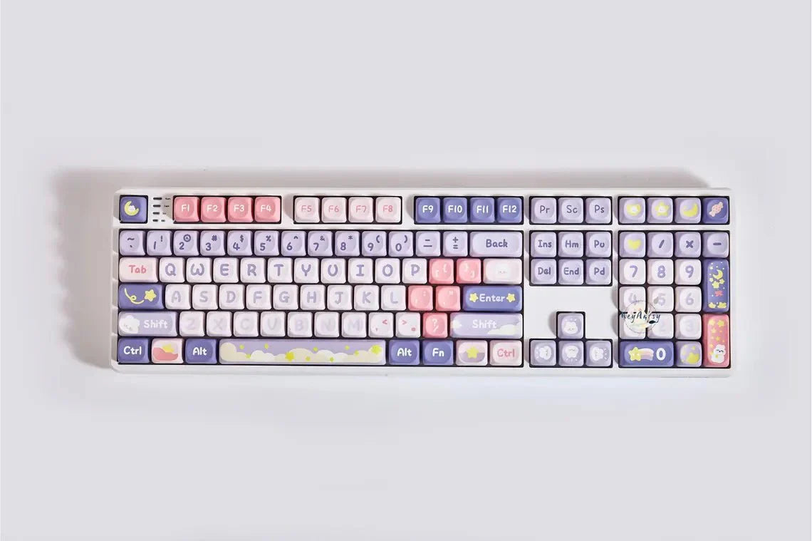 Cute Moonlight Bunny Theme PBT MOA Keycap Set
