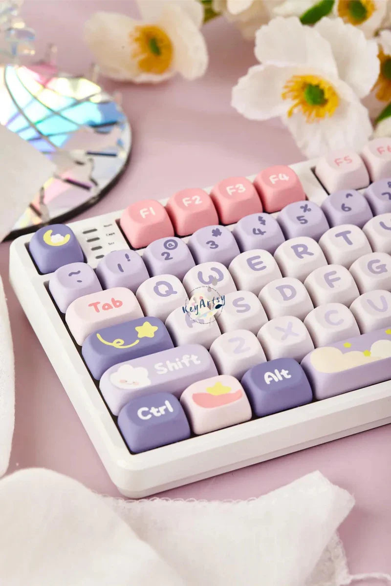 Cute Moonlight Bunny Theme PBT MOA Keycap Set