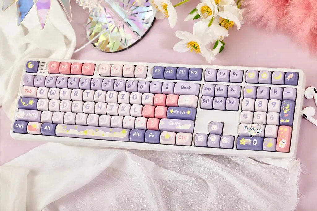 Cute Moonlight Bunny Theme PBT MOA Keycap Set