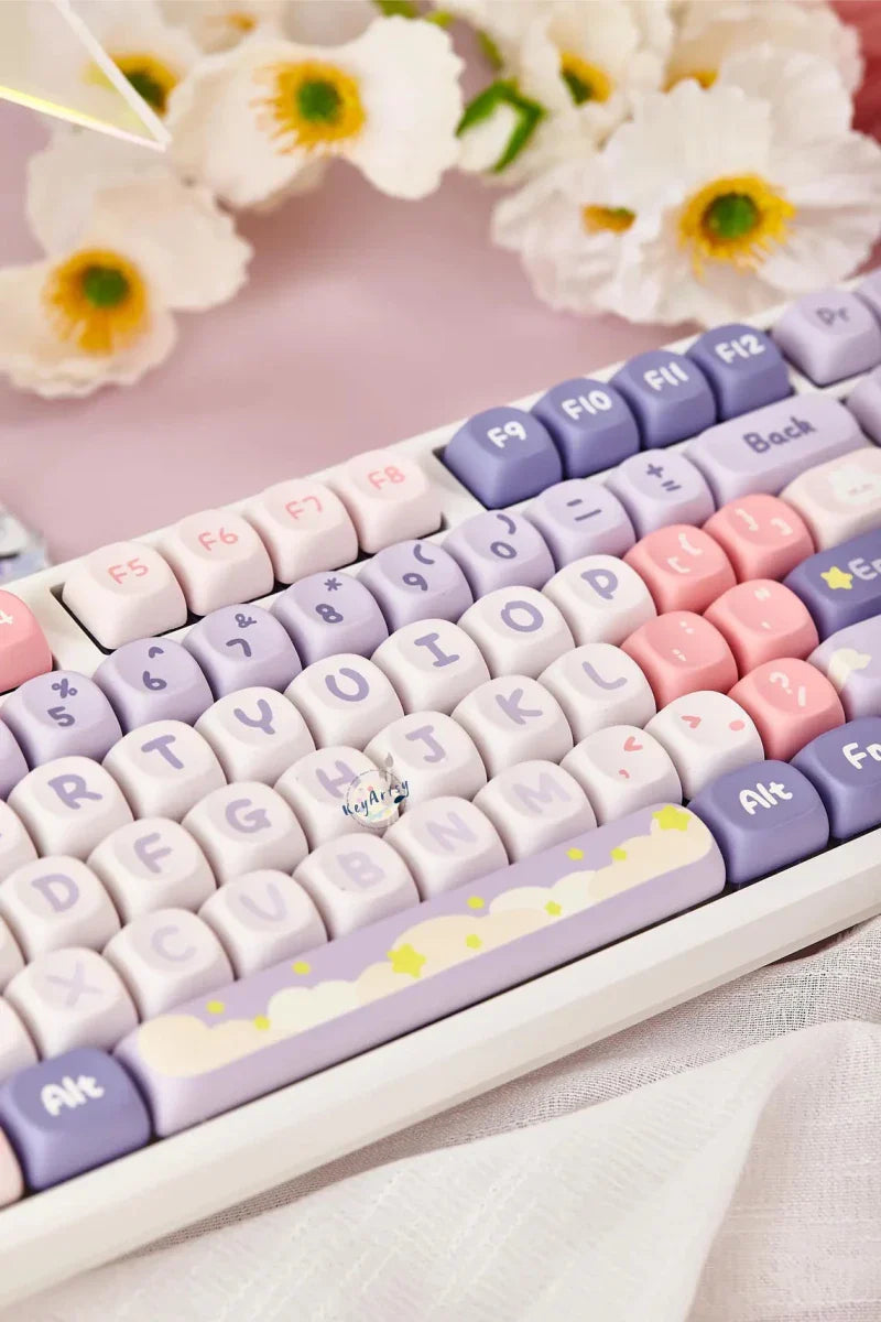 Cute Moonlight Bunny Theme PBT MOA Keycap Set