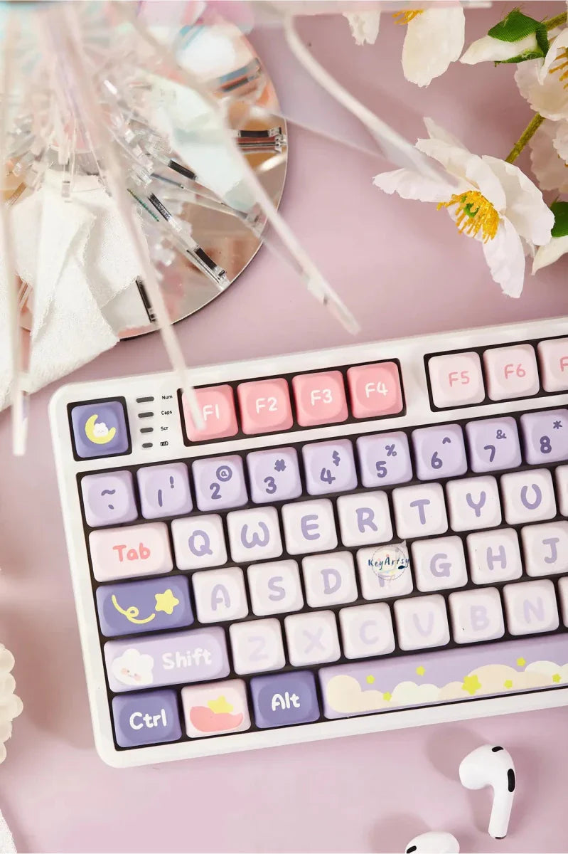Cute Moonlight Bunny Theme PBT MOA Keycap Set