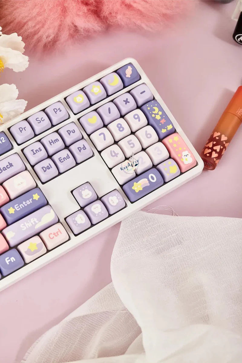Cute Moonlight Bunny Theme PBT MOA Keycap Set