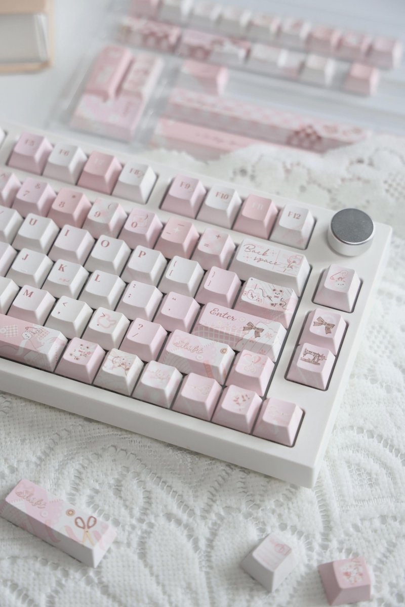Cute Pink Bear Postcard Artisan Keycap Set