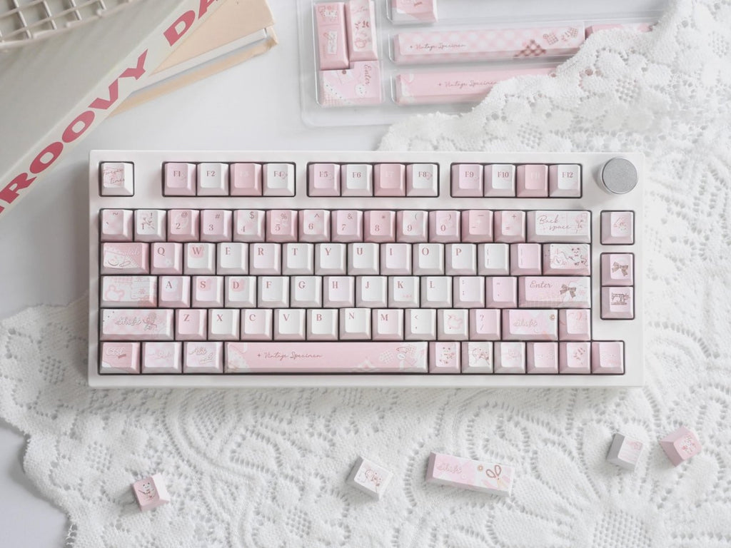 Cute Pink Bear Postcard Artisan Keycap Set
