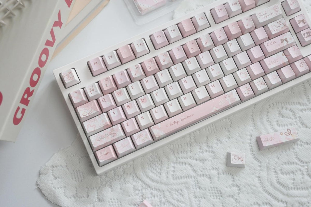 Cute Pink Bear Postcard Artisan Keycap Set