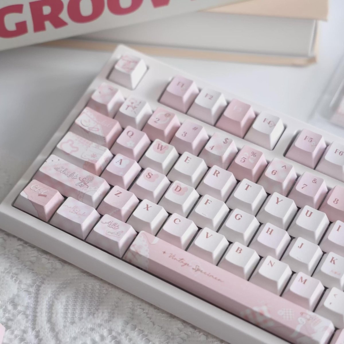 Cute Pink Bear Postcard Artisan Keycap Set