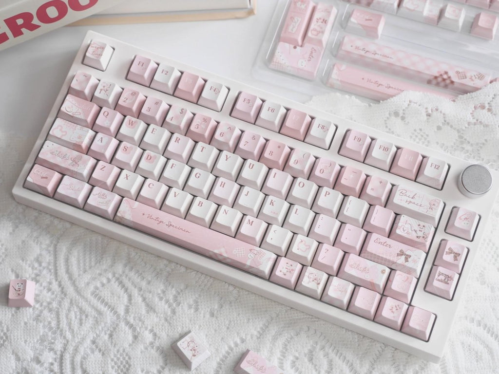 Cute Pink Bear Postcard Artisan Keycap Set