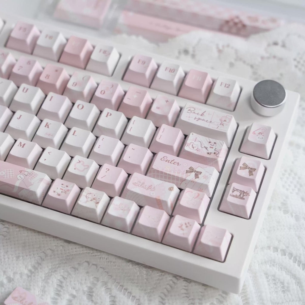 Cute Pink Bear Postcard Artisan Keycap Set