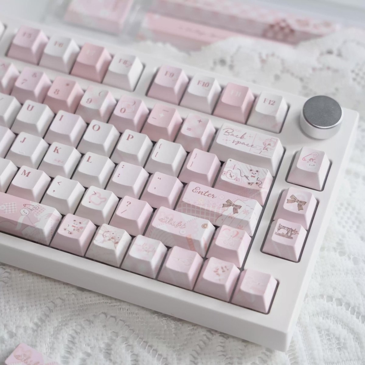 Cute Pink Bear Postcard Artisan Keycap Set