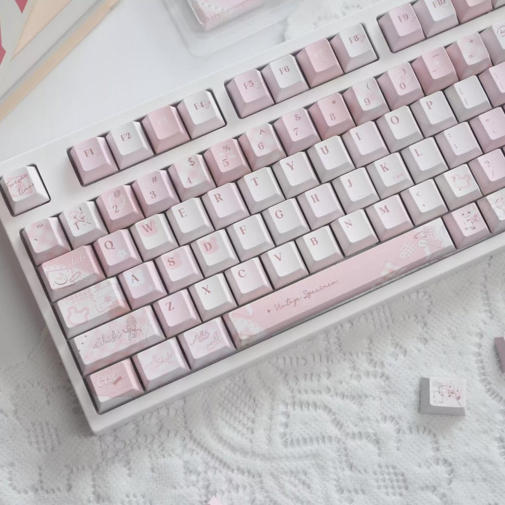 Cute Pink Bear Postcard Artisan Keycap Set