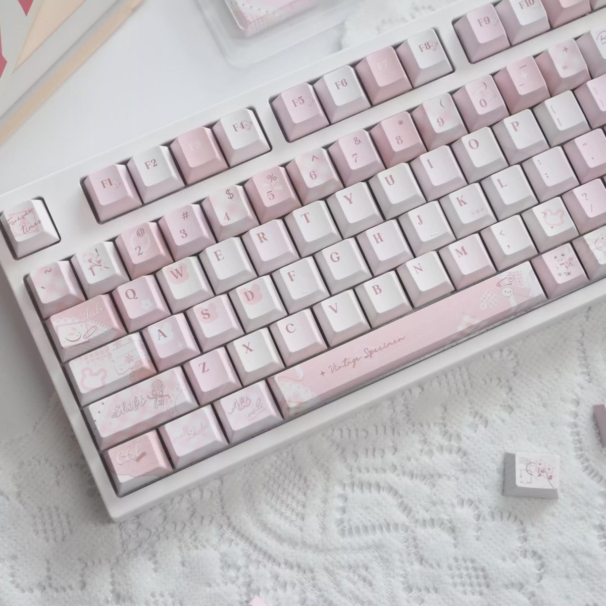 Cute Pink Bear Postcard Artisan Keycap Set