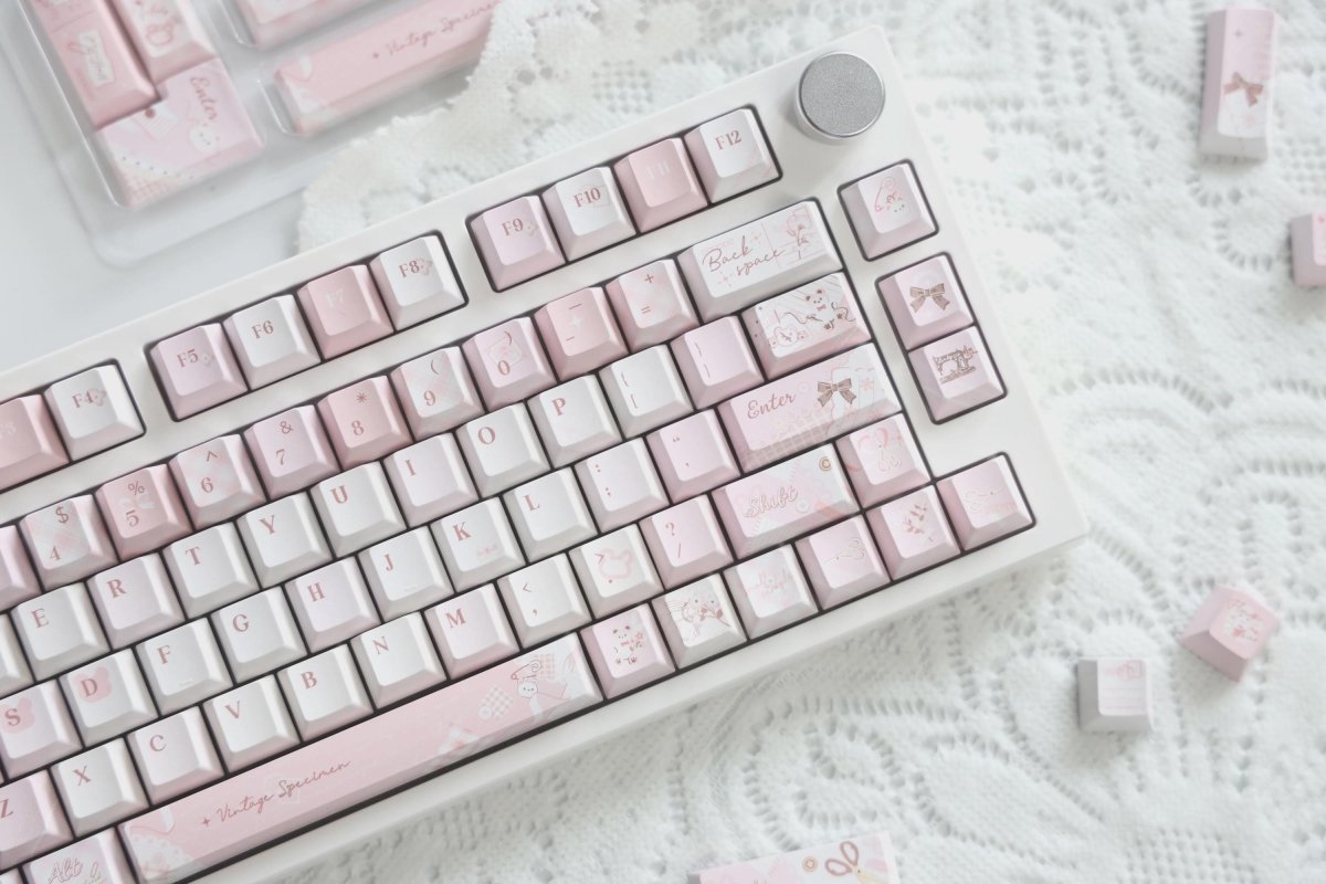 Cute Pink Bear Postcard Artisan Keycap Set