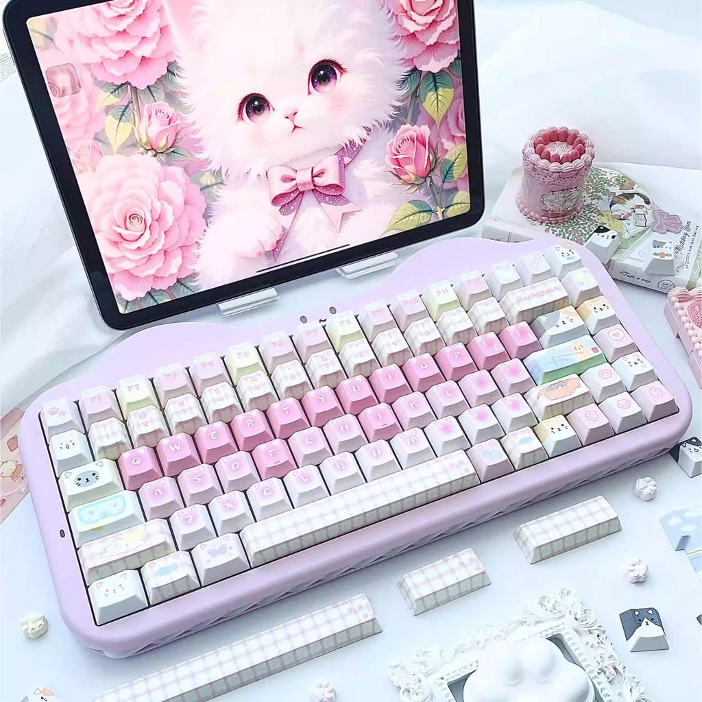 Cute Pink Cat Theme Kawaii Keycap Set