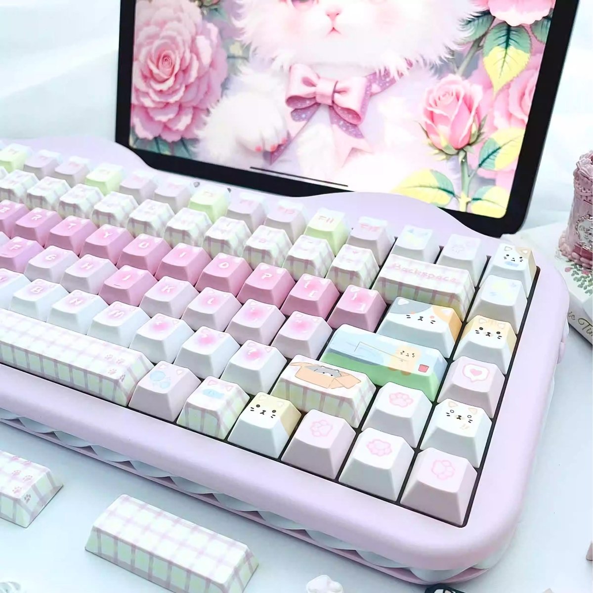 Cute Pink Cat Theme Kawaii Keycap Set