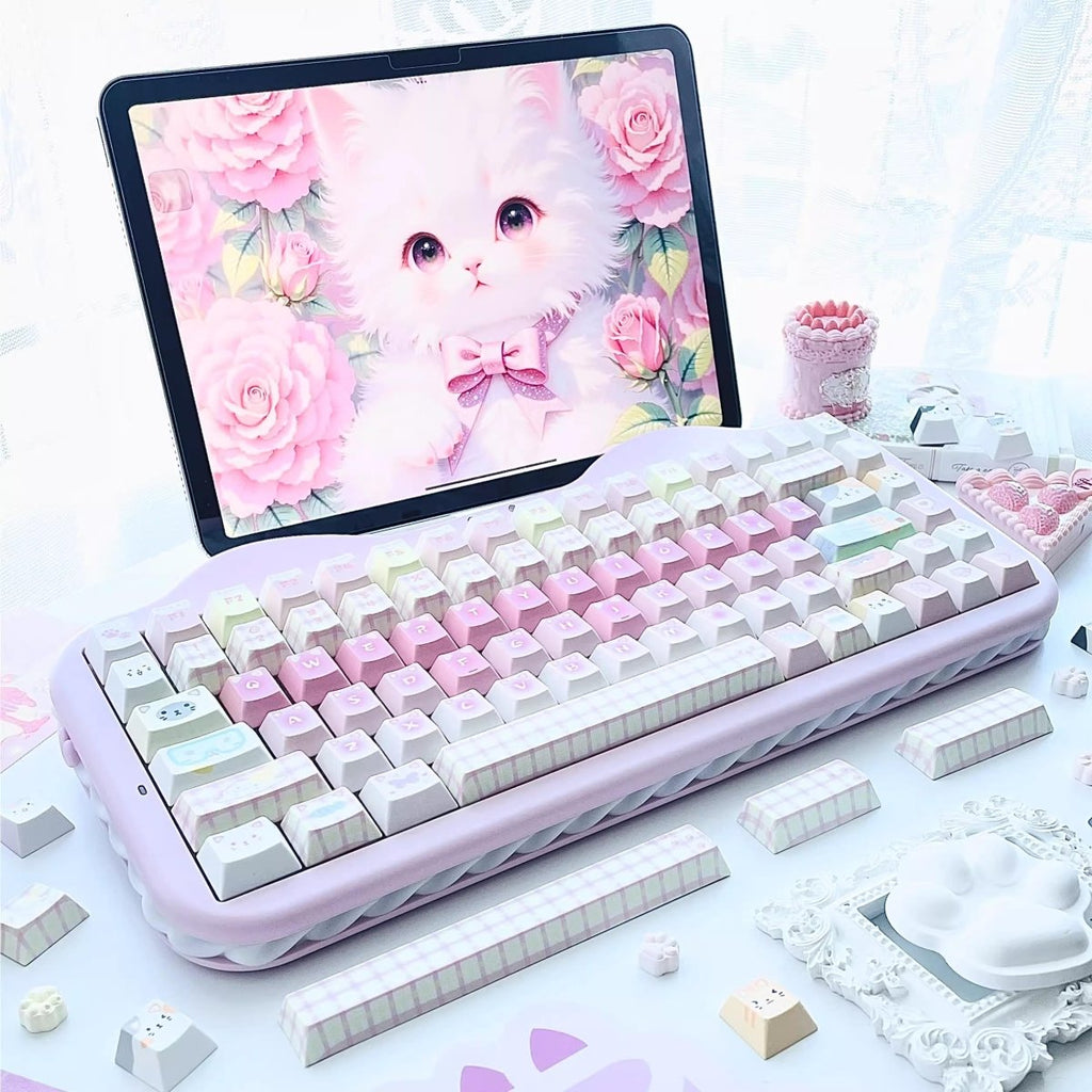 Cute Pink Cat Theme Kawaii Keycap Set