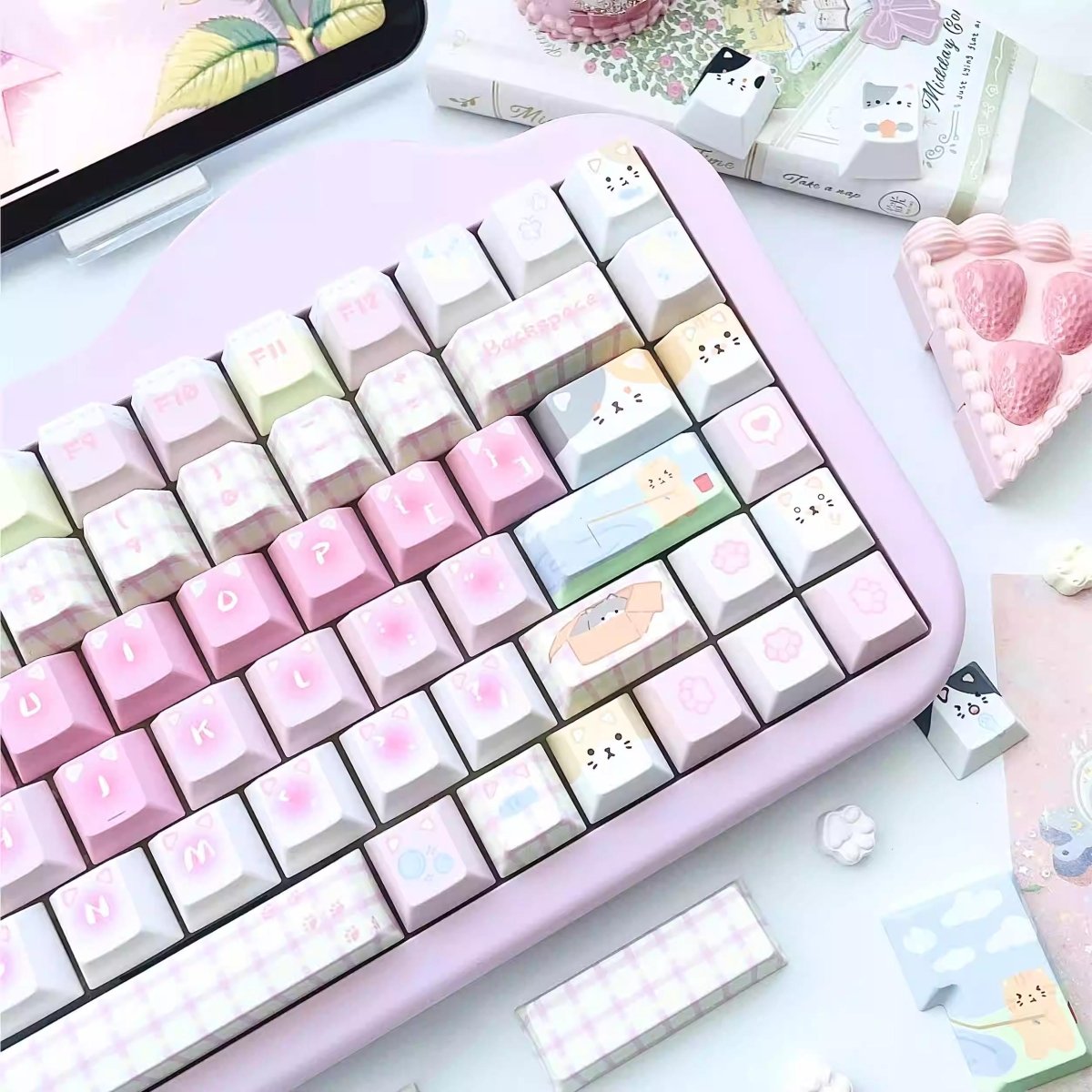 Cute Pink Cat Theme Kawaii Keycap Set