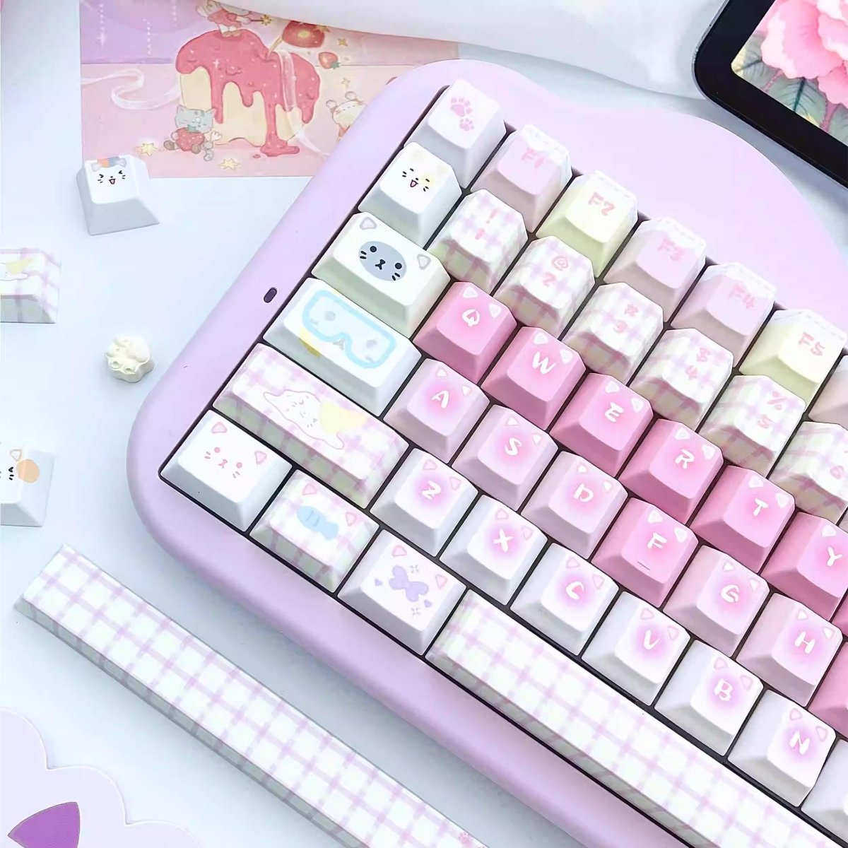Cute Pink Cat Theme Kawaii Keycap Set