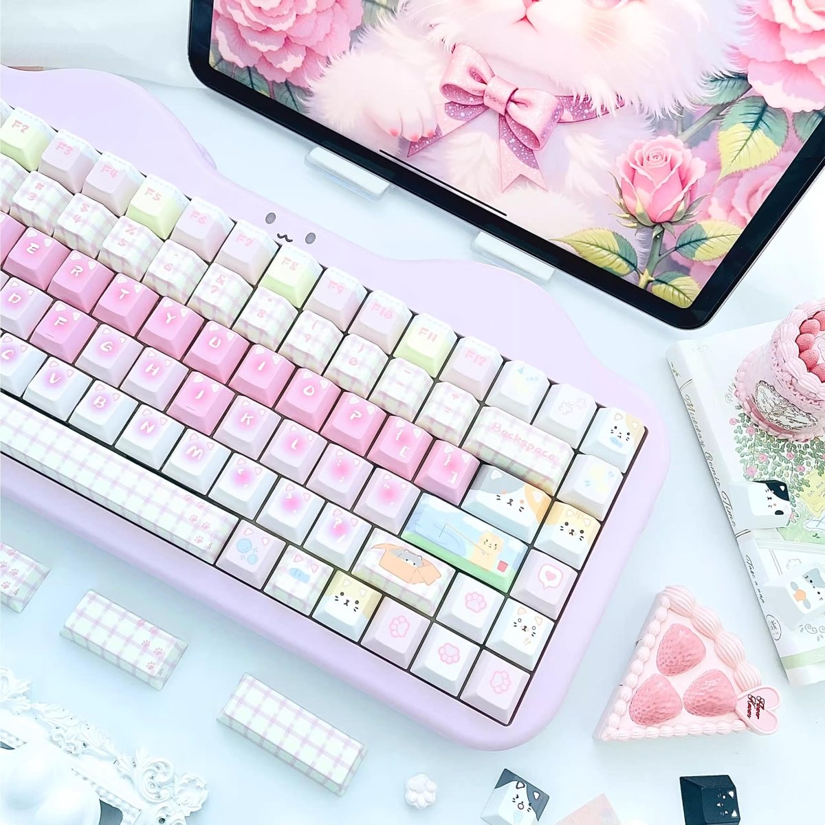 Cute Pink Cat Theme Kawaii Keycap Set