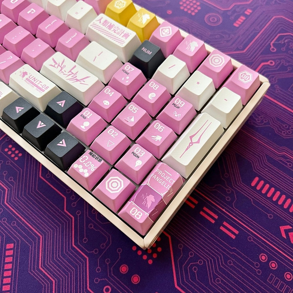 Cute Pink Eva Unit-08 Theme Anime Keycap Set
