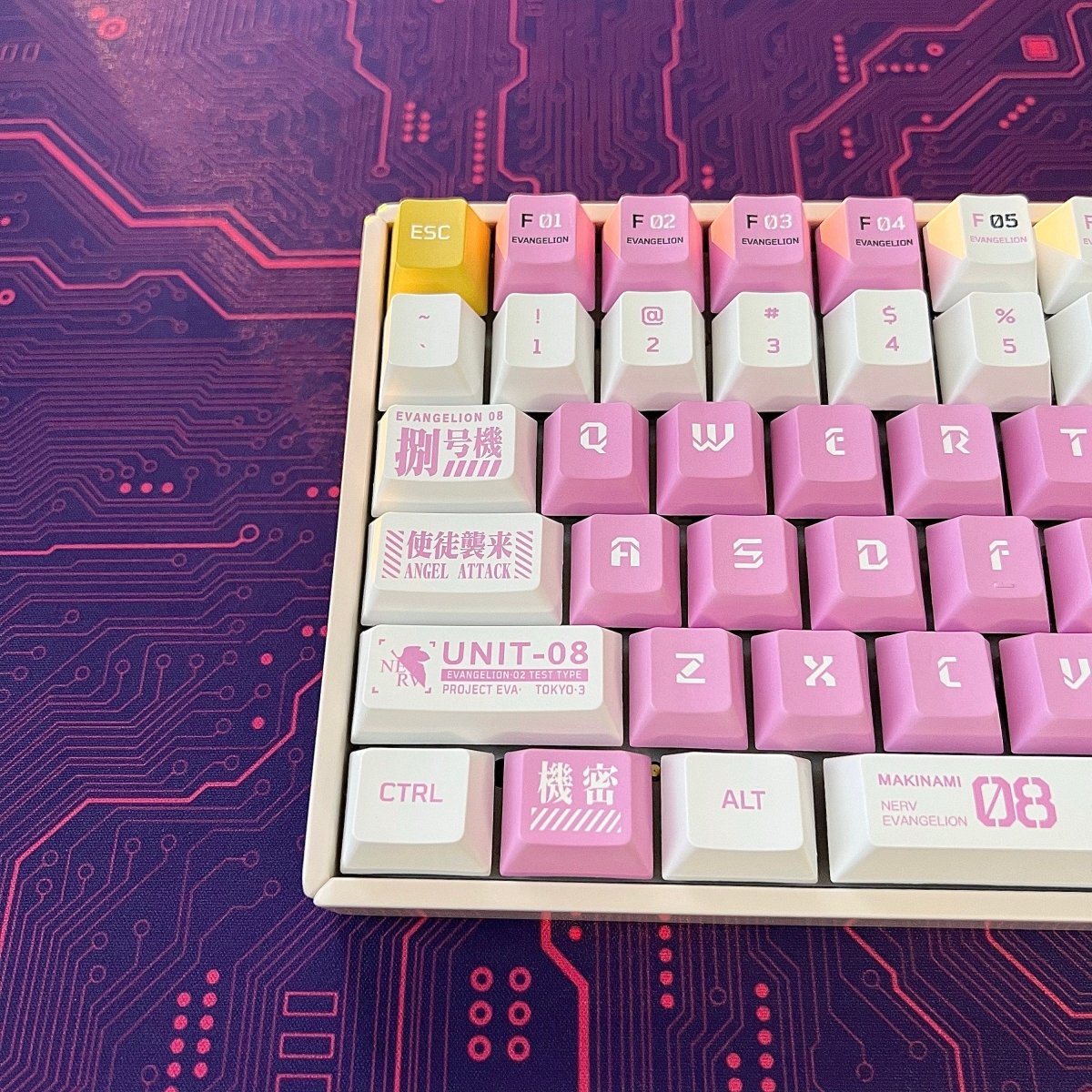 Cute Pink Eva Unit-08 Theme Anime Keycap Set