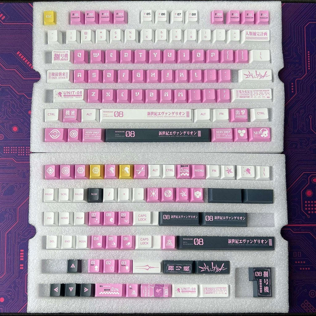 Cute Pink Eva Unit-08 Theme Anime Keycap Set