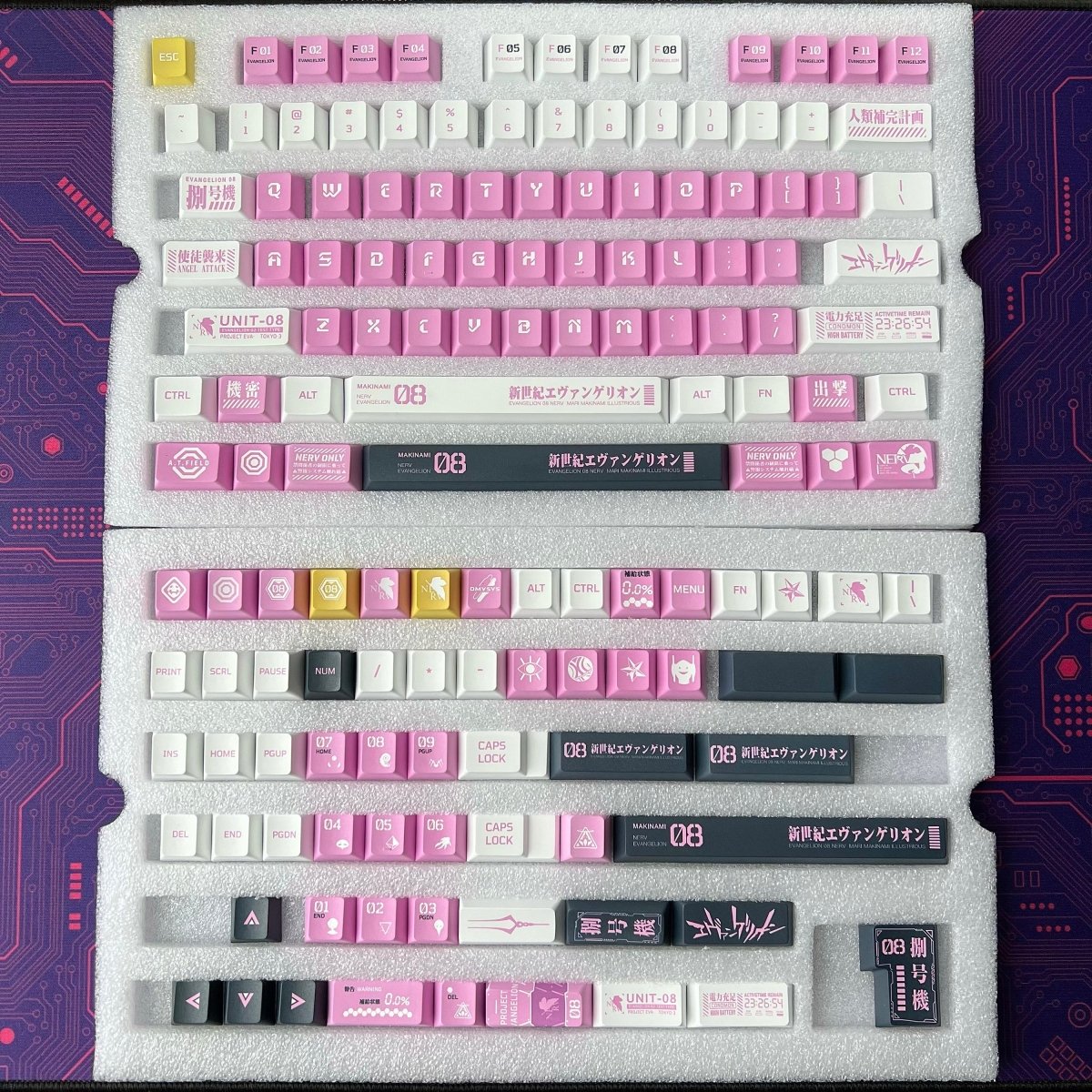 Cute Pink Eva Unit-08 Theme Anime Keycap Set