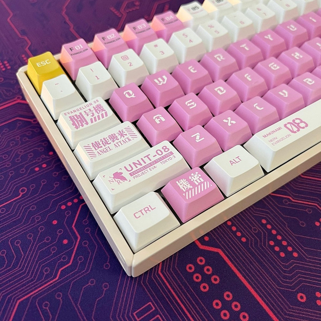 Cute Pink Eva Unit-08 Theme Anime Keycap Set