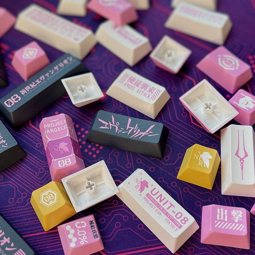 Cute Pink Eva Unit-08 Theme Anime Keycap Set