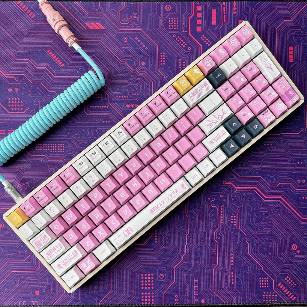 Cute Pink Eva Unit-08 Theme Anime Keycap Set