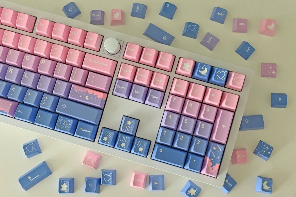 Cute Pink Fairy Moon Theme Gradient Keycap Set