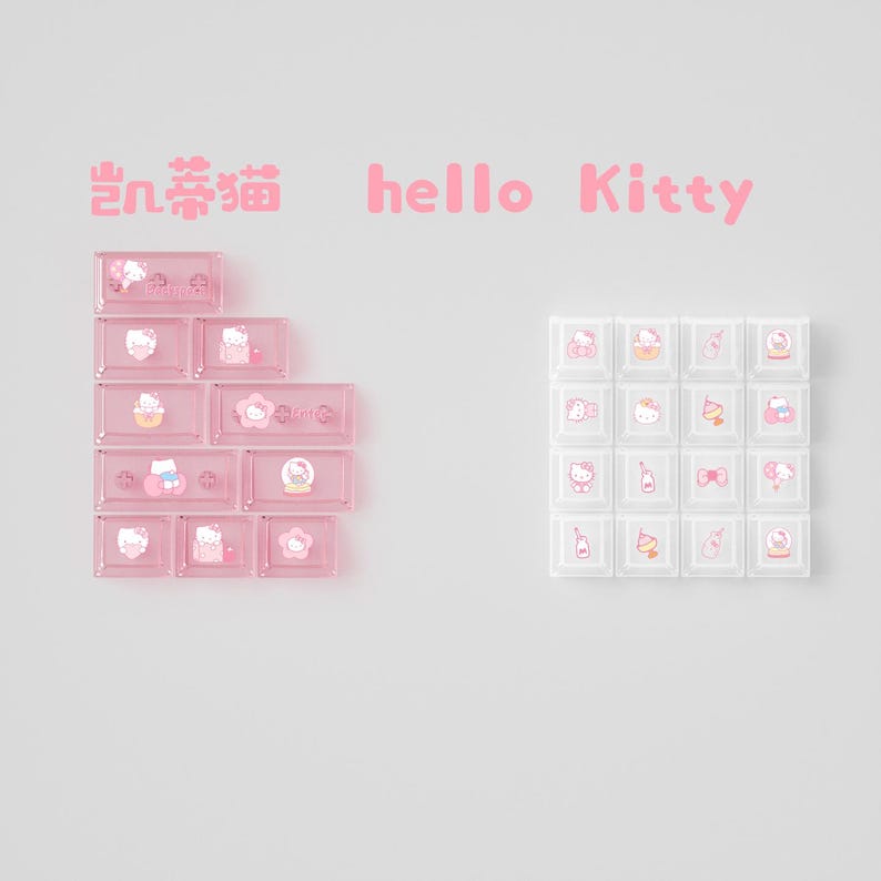 Cute Pink Hello Kitty Theme Keycap Set
