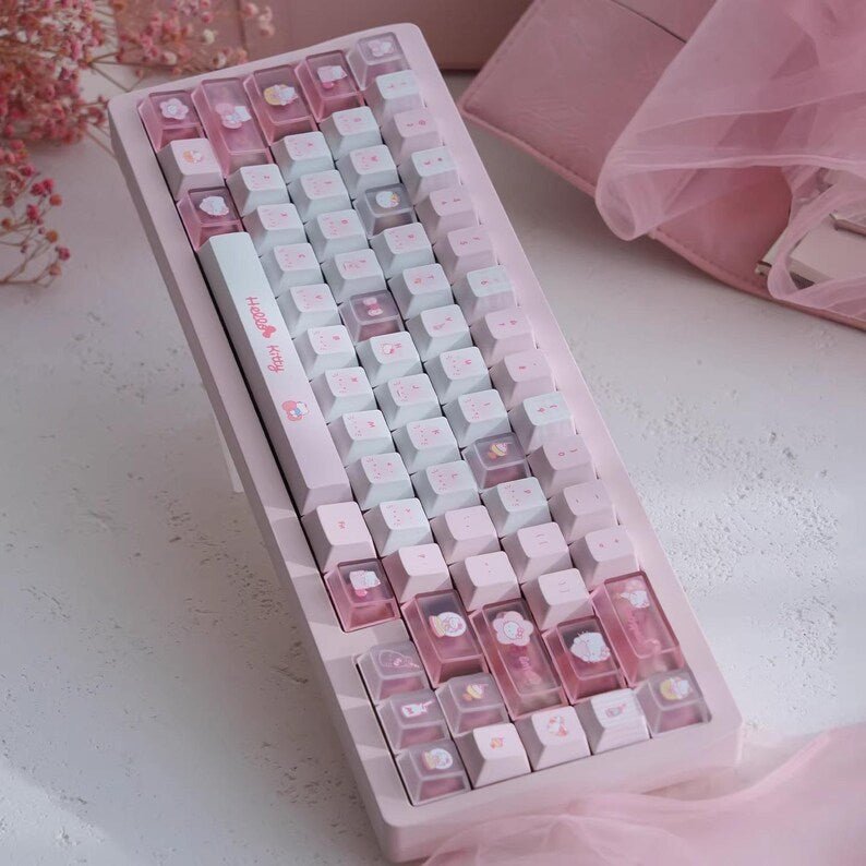 Cute Pink Hello Kitty Theme Keycap Set