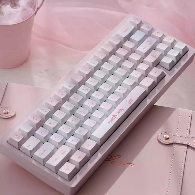 Cute Pink Hello Kitty Theme Keycap Set