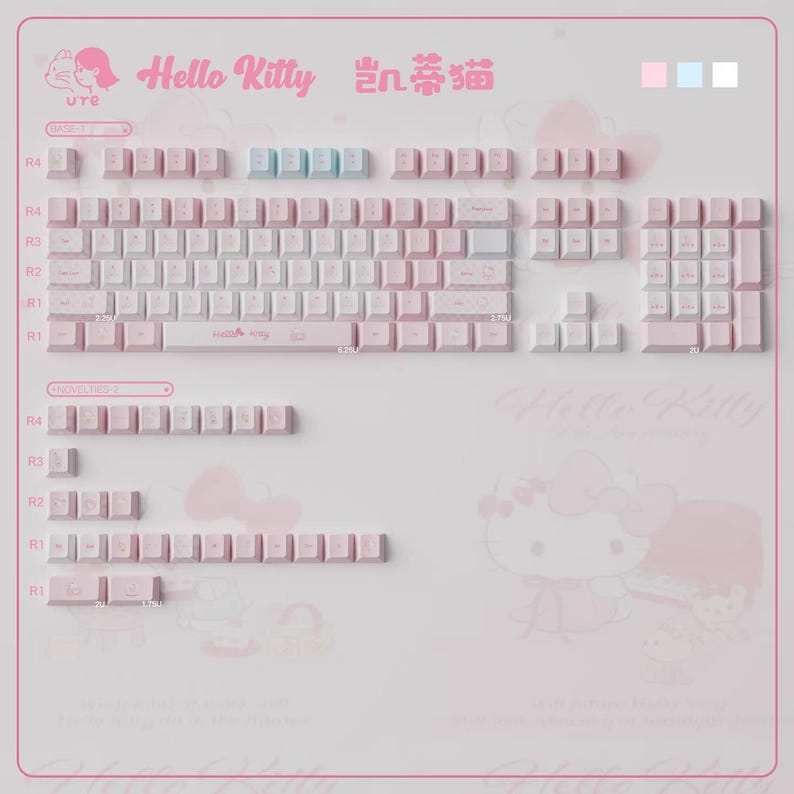 Cute Pink Hello Kitty Theme Keycap Set