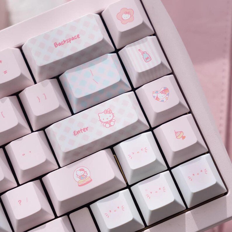 Cute Pink Hello Kitty Theme Keycap Set