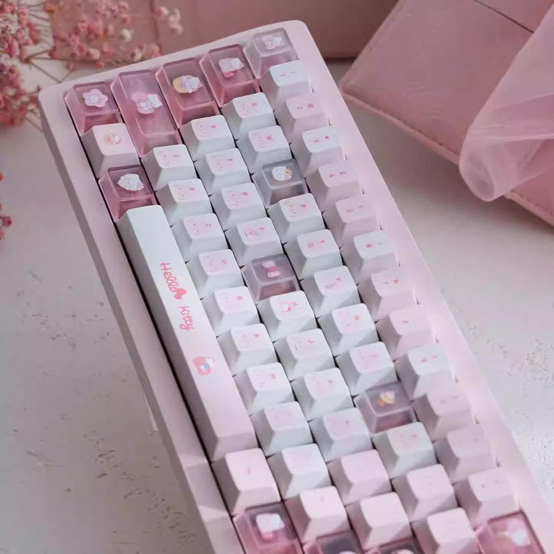 Cute Pink Hello Kitty Theme Keycap Set
