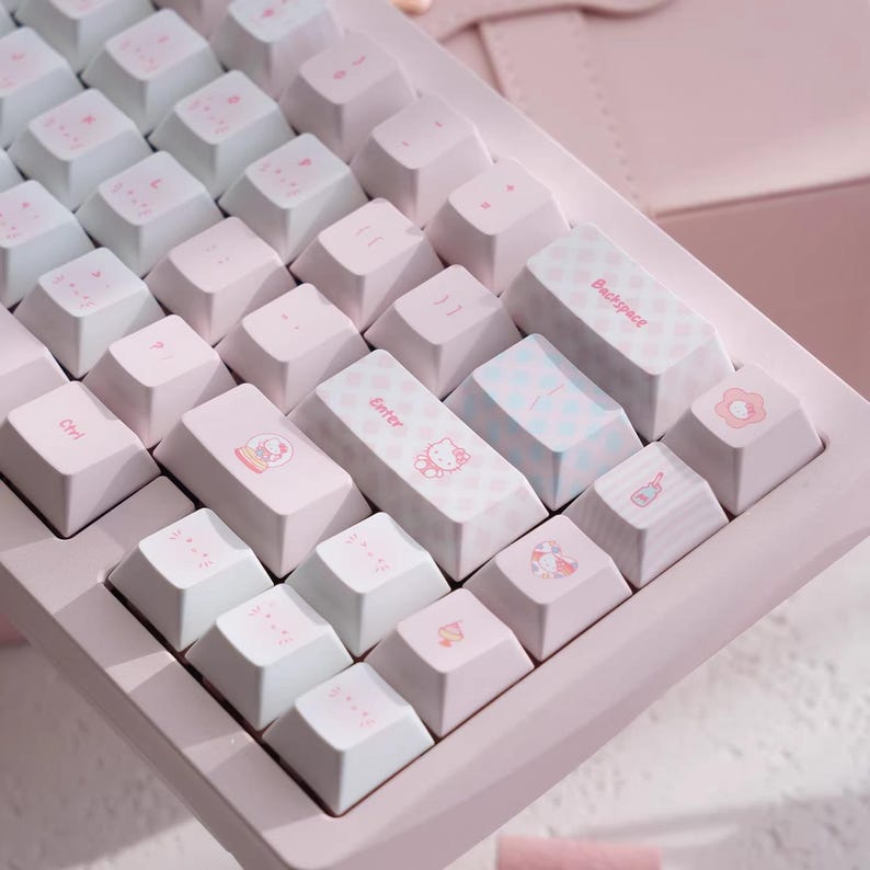 Cute Pink Hello Kitty Theme Keycap Set